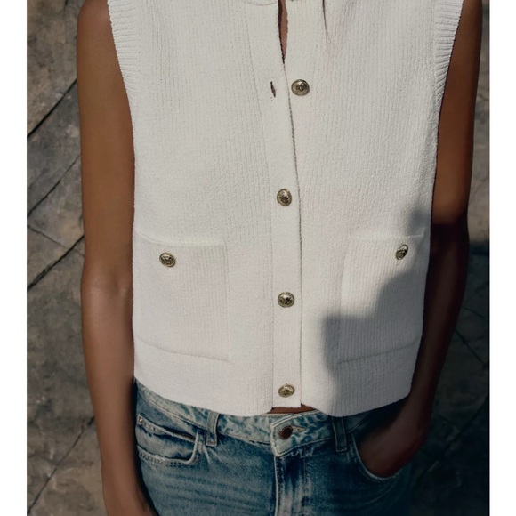 Zara Tops - Zara White Sleeveless Button-Up Top